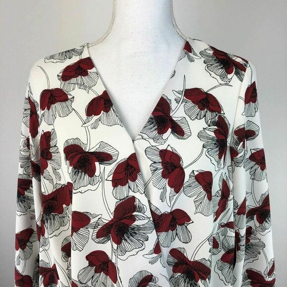 Alfani Blouse Top Red Floral Surplice Wrap N55 🔥 - Picture 5 of 10